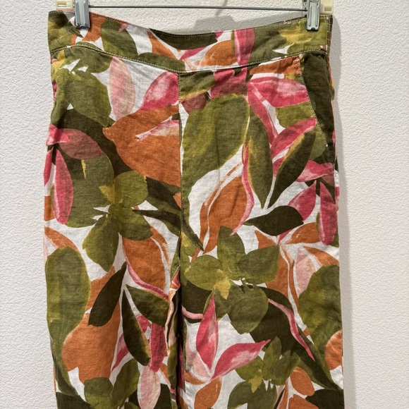 Tahari 100% Linen Pants Sz M Tropical Abstract Pull On Elastic Waist High Rise - Picture 2 of 8